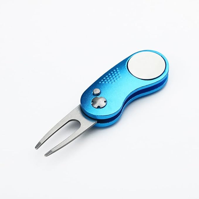Aluminum Foldable Golf Divot Tool with Magnetic Button Ball Marker