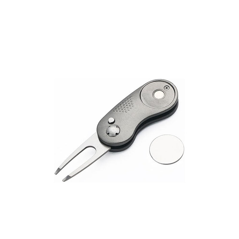 Aluminum Foldable Golf Divot Tool with Magnetic Button Ball Marker