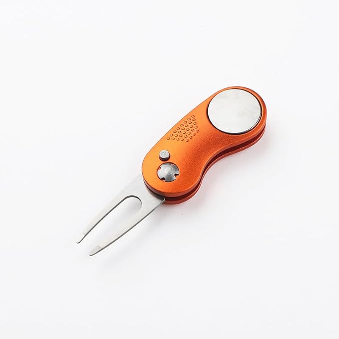 Aluminum Foldable Golf Divot Tool with Magnetic Button Ball Marker