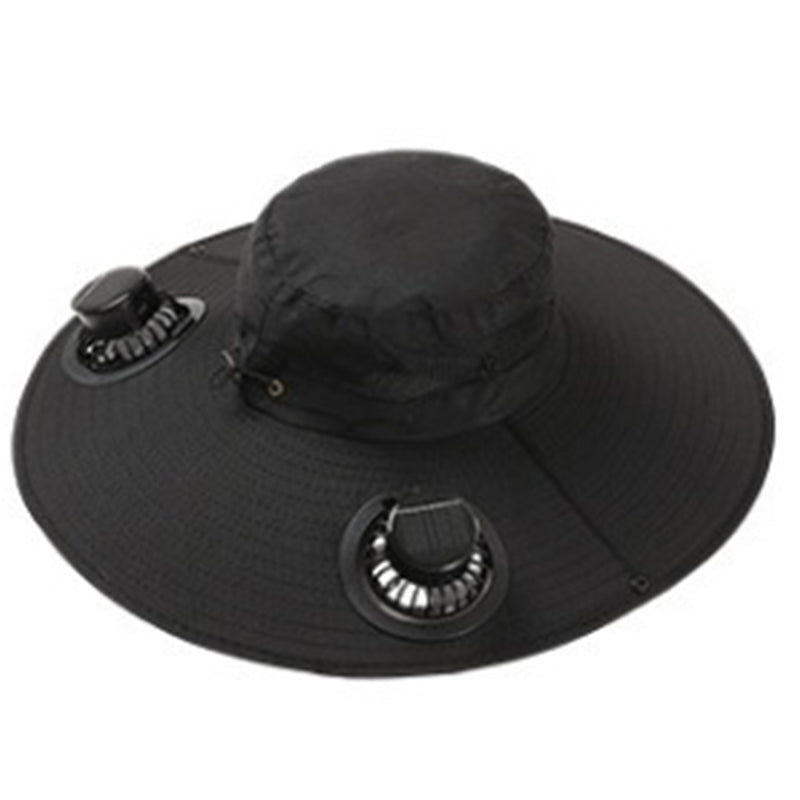 Dual Solar Fan Cooling Hat - Outdoor Wide Brim Bucket Hat