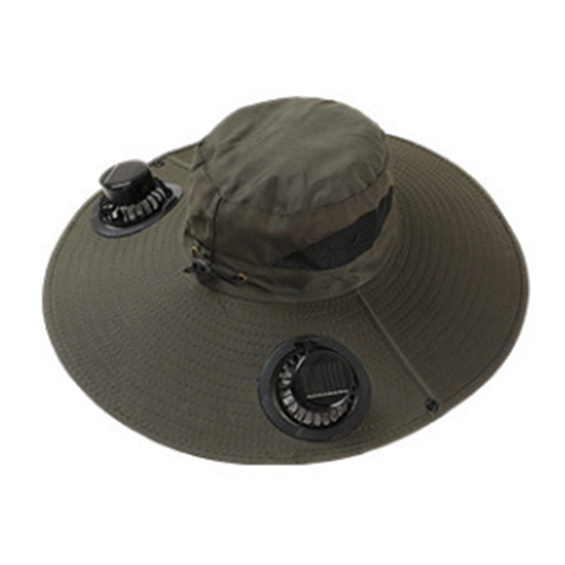 Dual Solar Fan Cooling Hat - Outdoor Wide Brim Bucket Hat