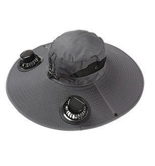 Dual Solar Fan Cooling Hat - Outdoor Wide Brim Bucket Hat