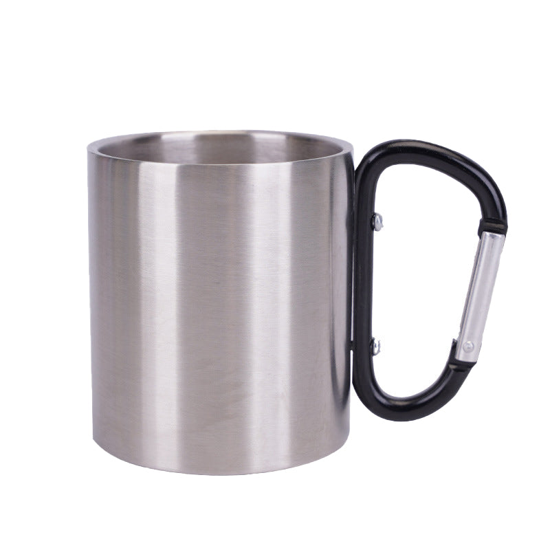 10 oz Brushed Stainless Steel Carabiner Camping Mug