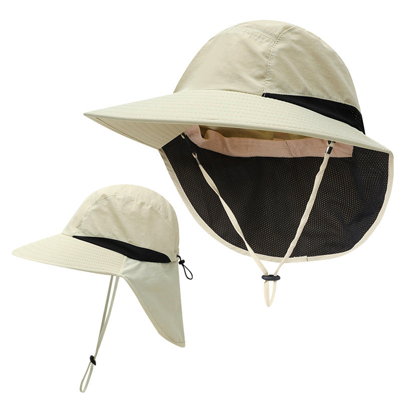 Summer Wide Brim Bucket Hat with Neck Flap