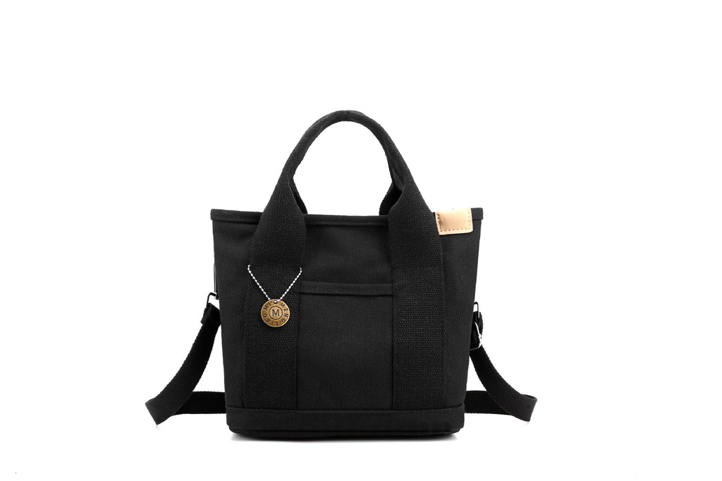 Small Cotton Canvas Tote Bag with Divider and Front Pocket