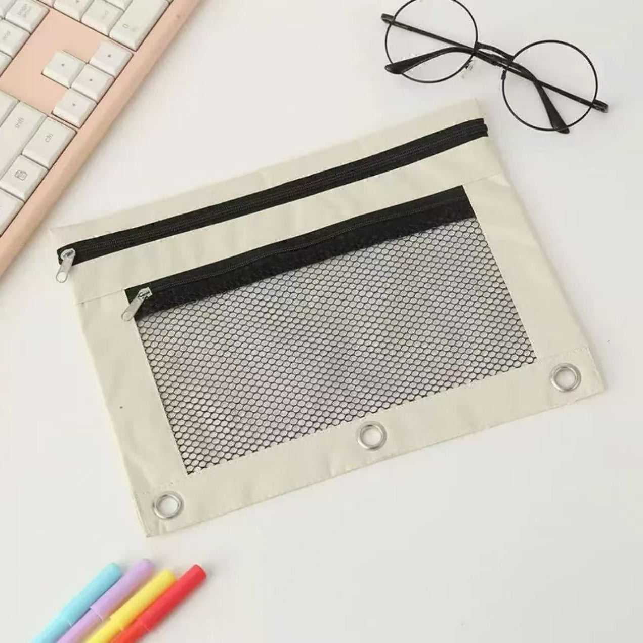Three-Ring Pencil Pouch with Zipper