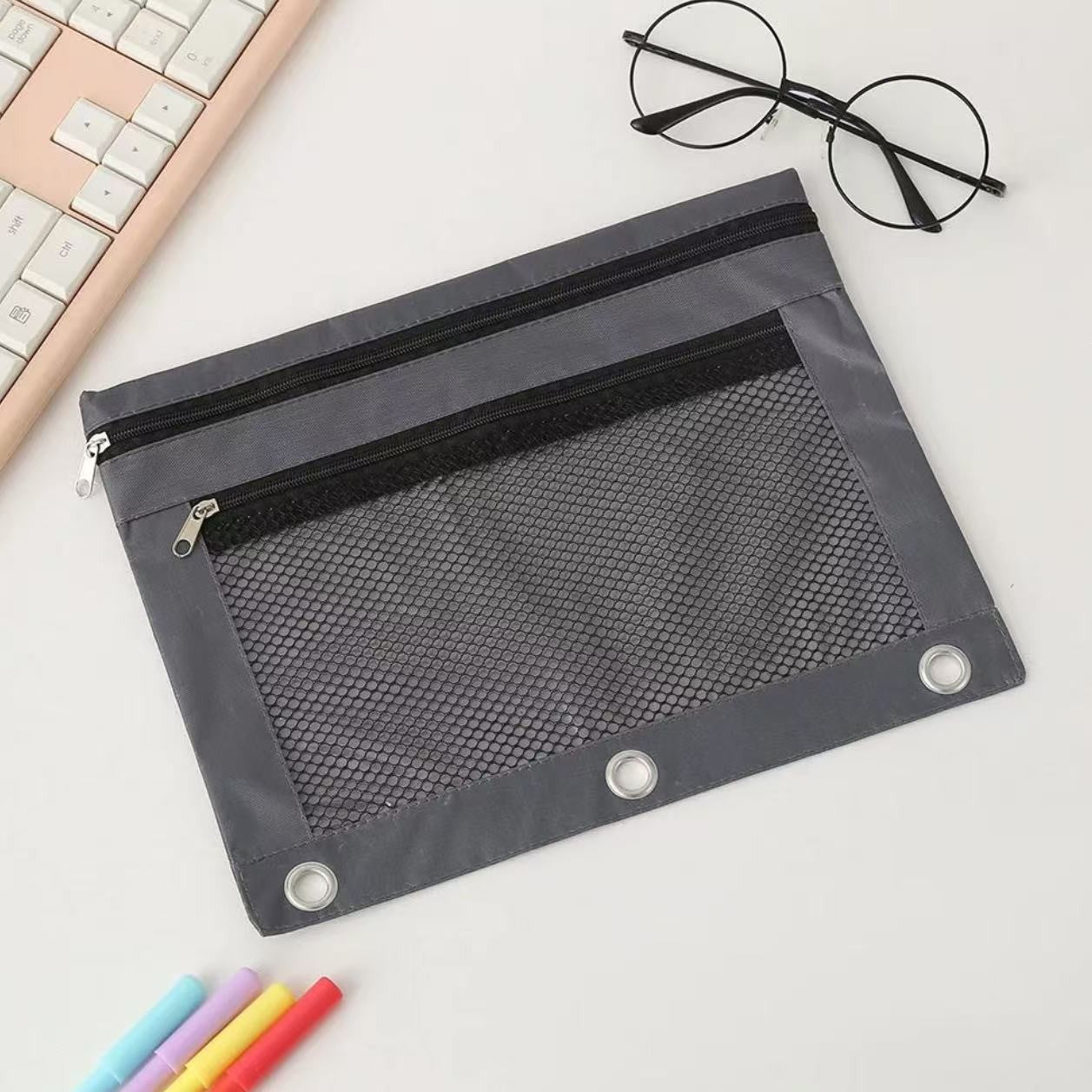 Three-Ring Pencil Pouch with Zipper