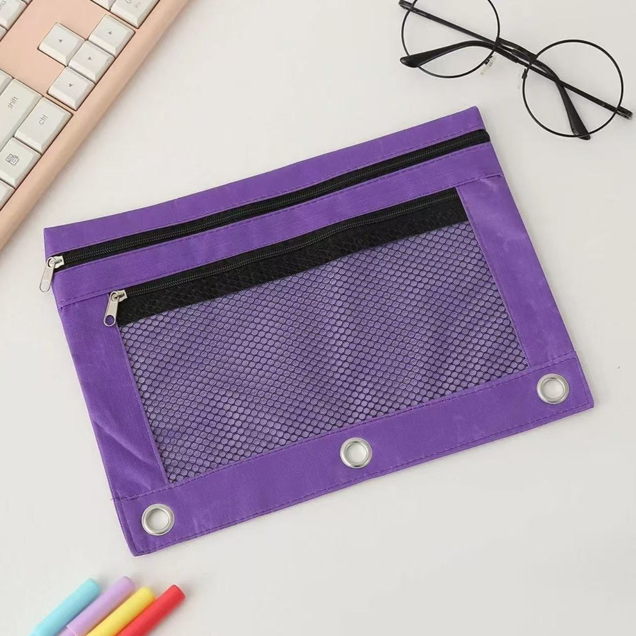 Three-Ring Pencil Pouch with Zipper