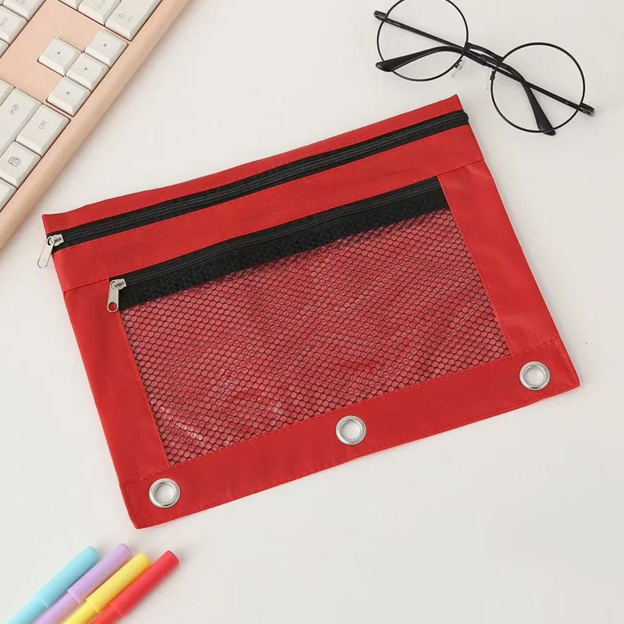 Three-Ring Pencil Pouch with Zipper