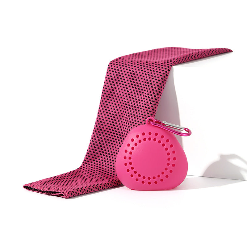 Portable Cooling Towel with Polyester Silicone Case and Carabiner