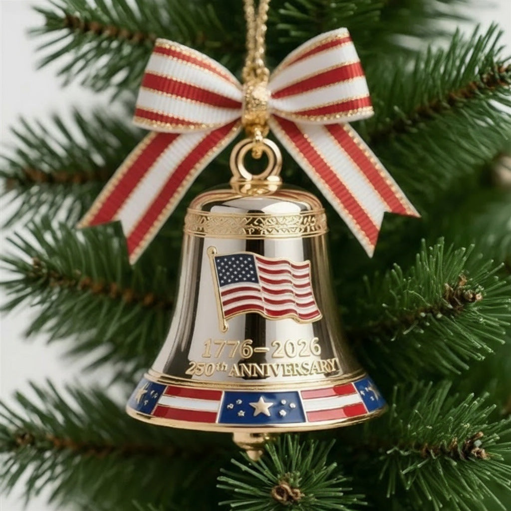 USA 250th Anniversary Metal Bell Ornament – 3D Patriotic Car Hanging Decor