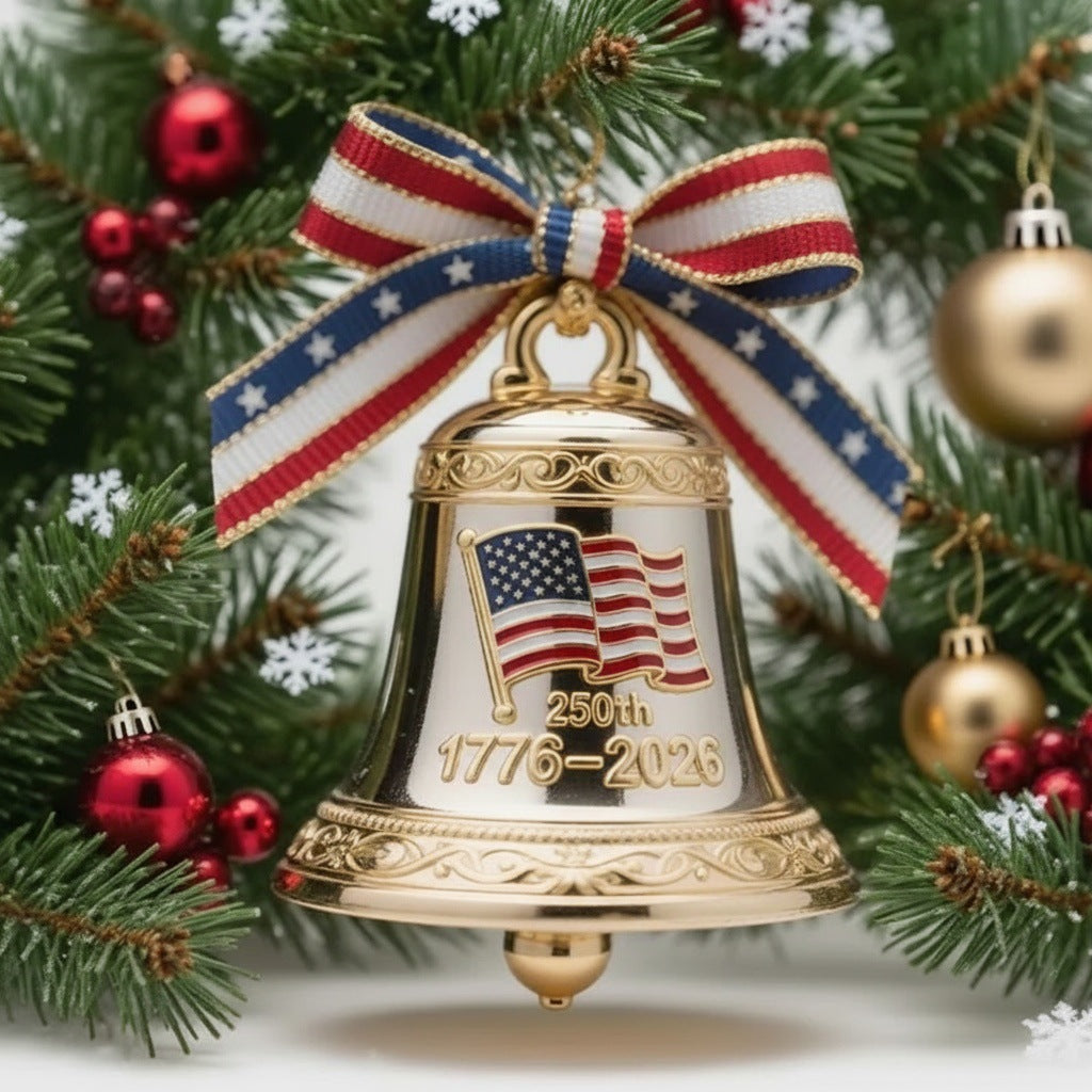 USA 250th Anniversary Metal Bell Ornament – 3D Patriotic Car Hanging Decor