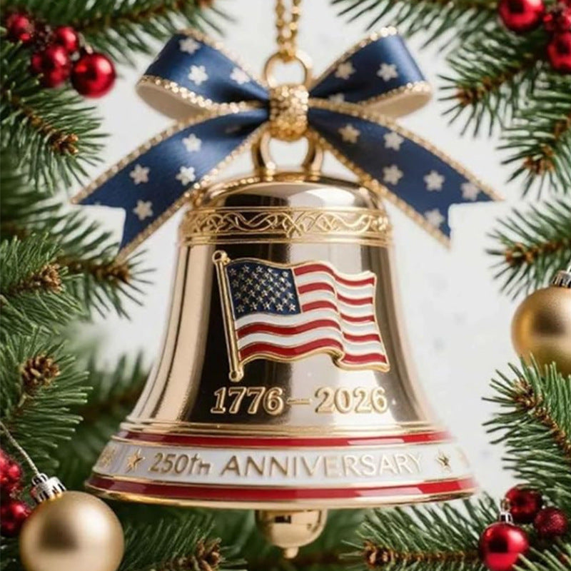 USA 250th Anniversary Metal Bell Ornament – 3D Patriotic Car Hanging Decor
