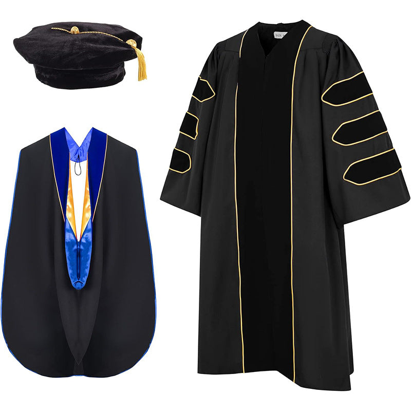 Unisex Doctoral Graduation Gown with Hood and 8-Side Tam