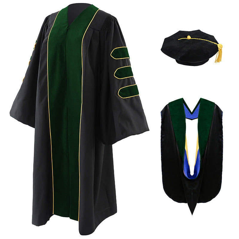 Unisex Doctoral Graduation Gown with Hood and 8-Side Tam