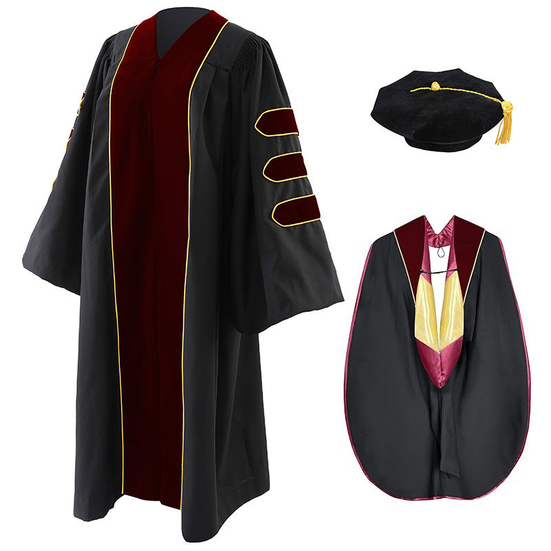 Unisex Doctoral Graduation Gown with Hood and 8-Side Tam
