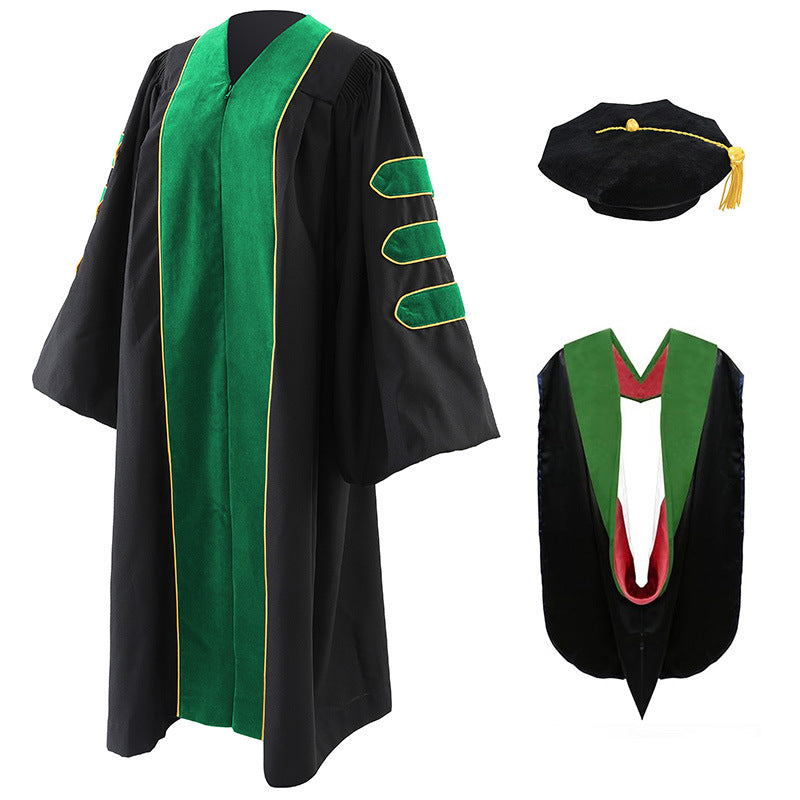 Unisex Doctoral Graduation Gown with Hood and 8-Side Tam