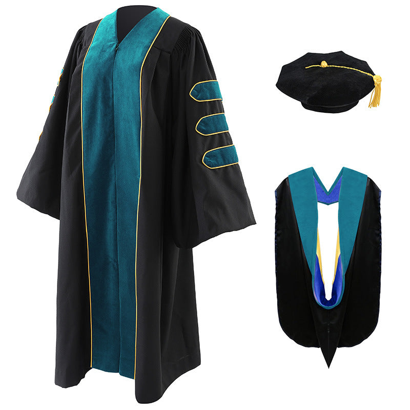 Unisex Doctoral Graduation Gown with Hood and 8-Side Tam