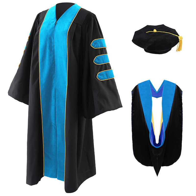 Unisex Doctoral Graduation Gown with Hood and 8-Side Tam