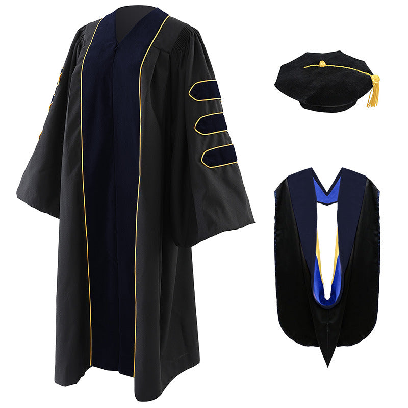 Unisex Doctoral Graduation Gown with Hood and 8-Side Tam