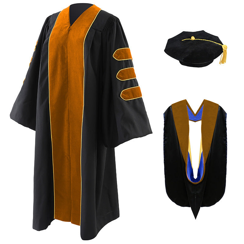 Unisex Doctoral Graduation Gown with Hood and 8-Side Tam