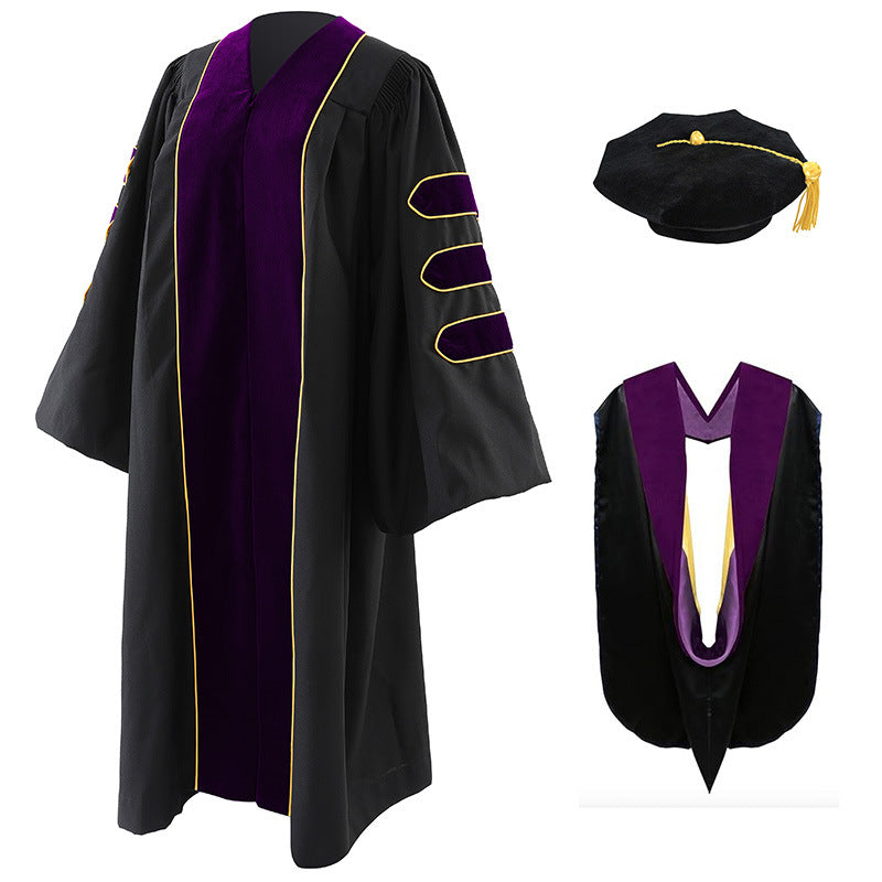 Unisex Doctoral Graduation Gown with Hood and 8-Side Tam