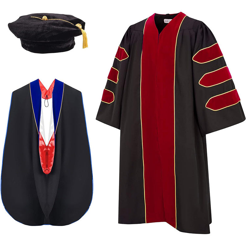 Unisex Doctoral Graduation Gown with Hood and 8-Side Tam