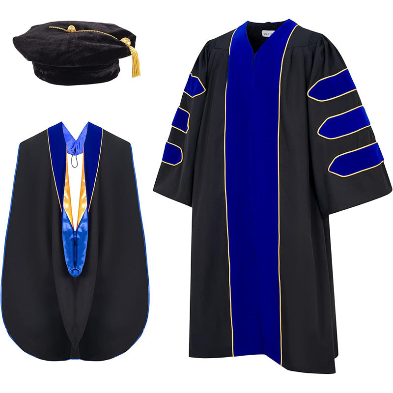 Unisex Doctoral Graduation Gown with Hood and 8-Side Tam