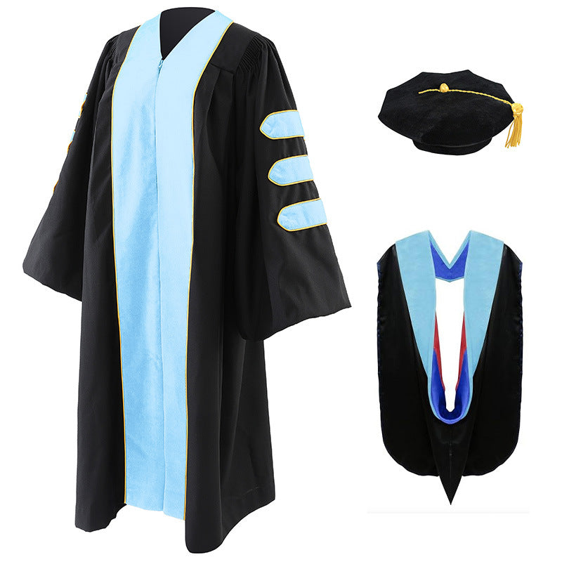 Unisex Doctoral Graduation Gown with Hood and 8-Side Tam