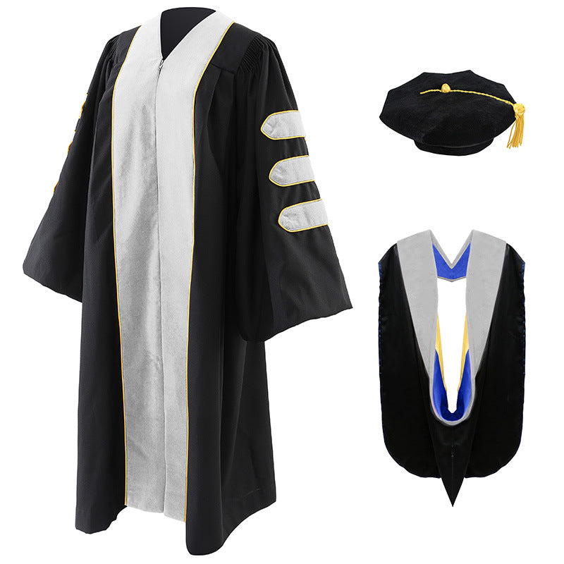 Unisex Doctoral Graduation Gown with Hood and 8-Side Tam