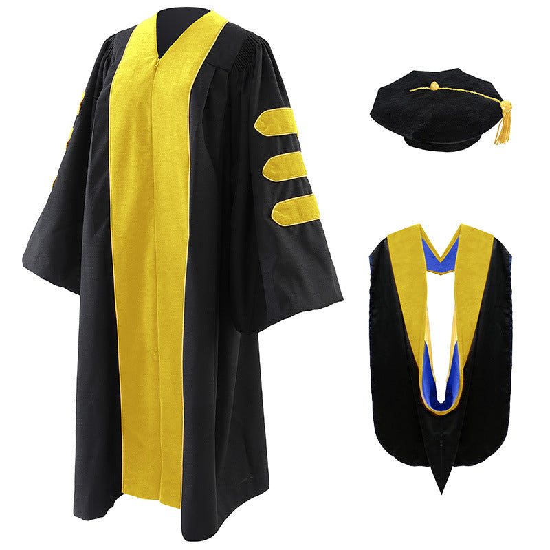 Unisex Doctoral Graduation Gown with Hood and 8-Side Tam